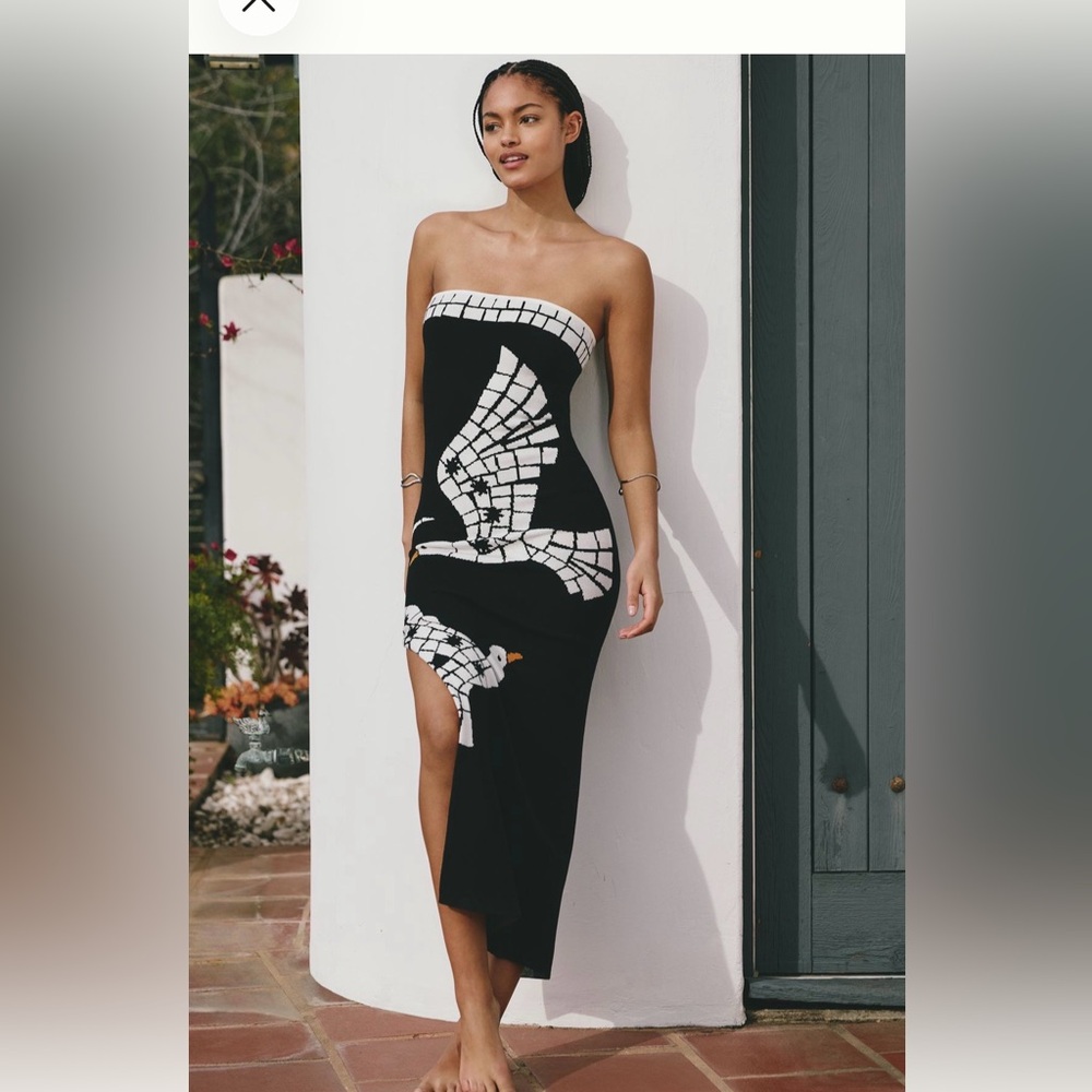 Strapless Black & White Anthropologie Celandine Maxi Dress NWT medium